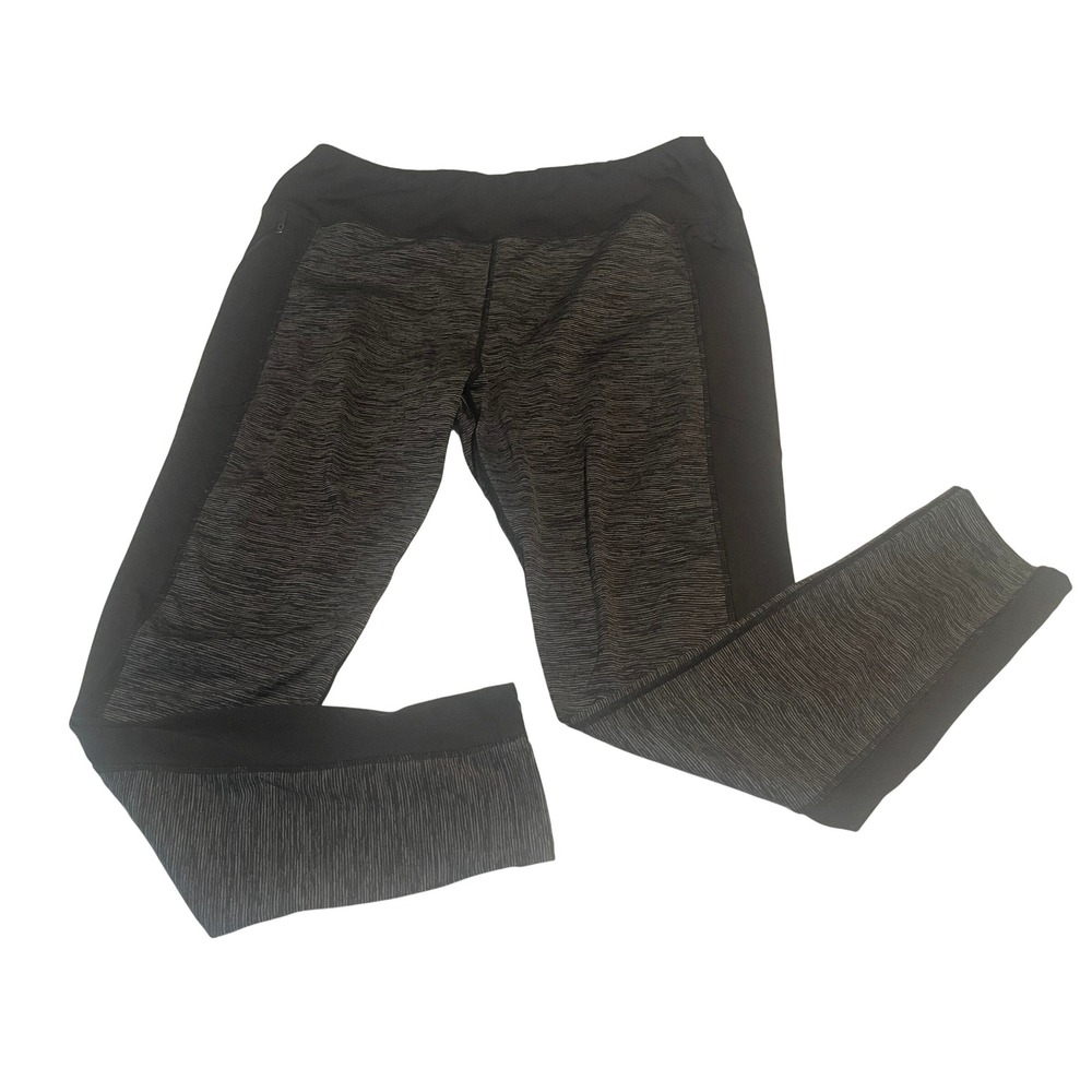 00716 Athletic Works‎ Women's XL Activewear Leggings Black Grey Zipper Pockets